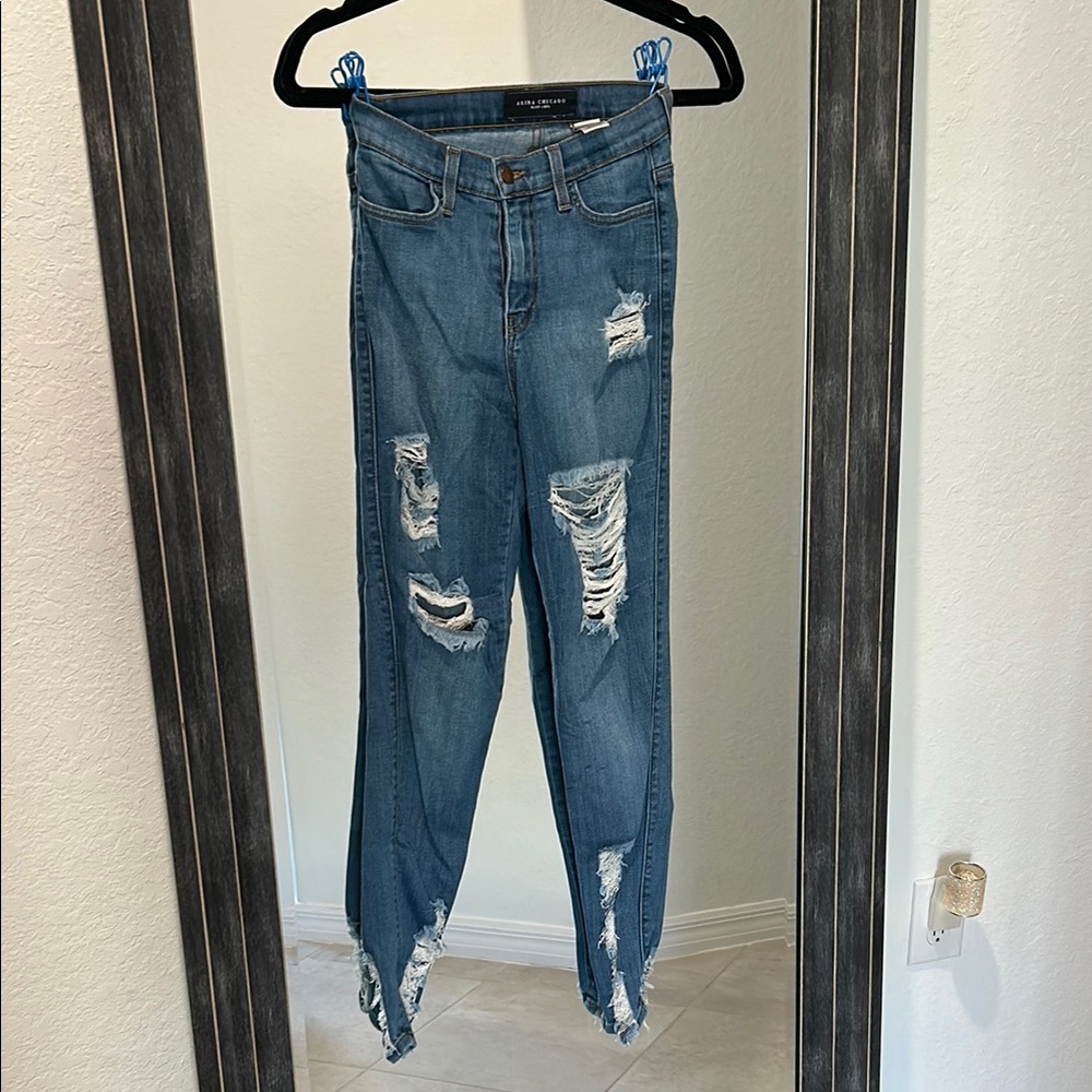 akira skinny destroyed high rise jeans